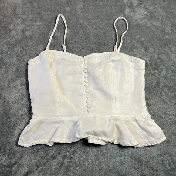 Forever 21 Sleeveless Linen Blend Peplum Hem Crop Top Size Medium Lightweight - Picture 1 of 8